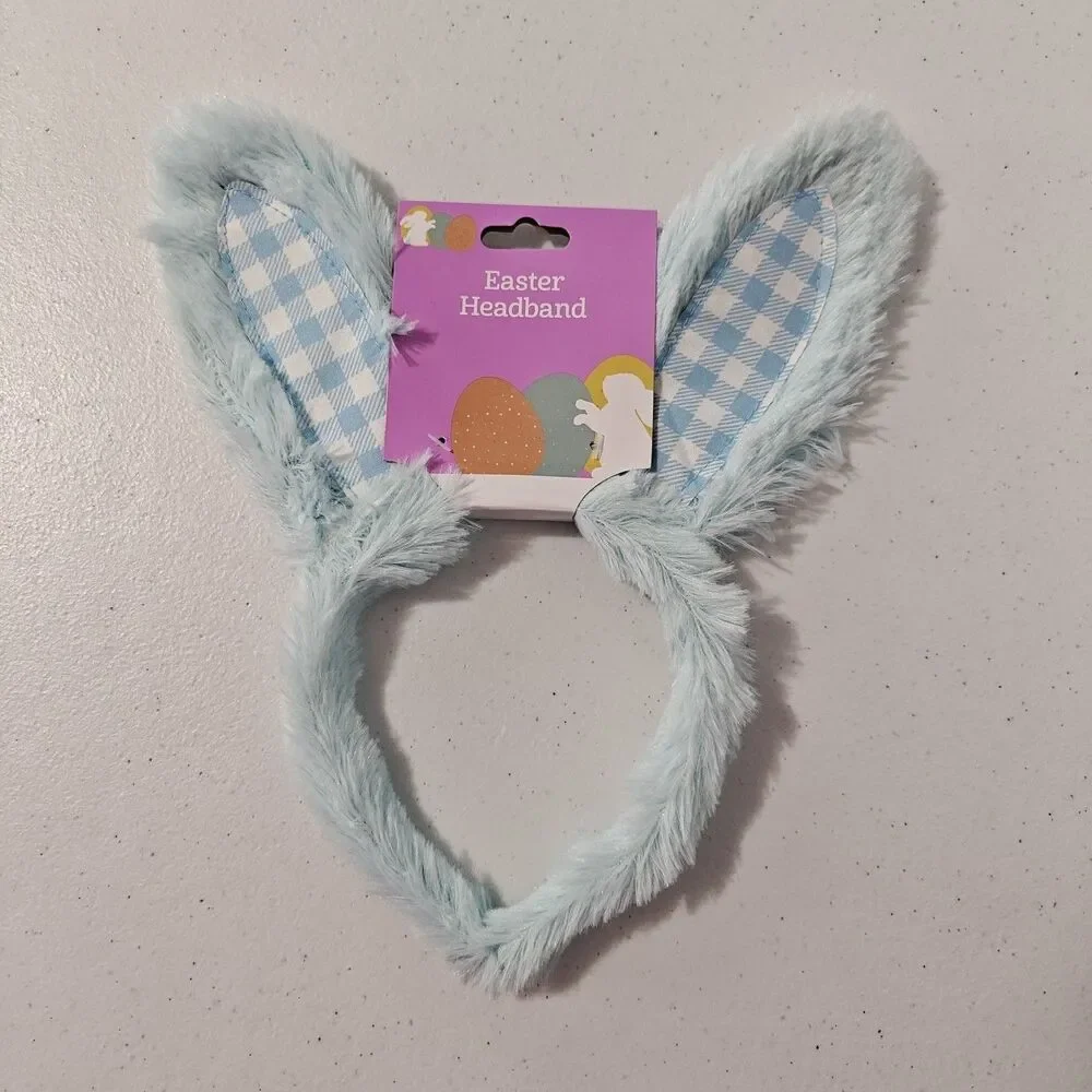 New DanDee Easter Bunny Ears Headband 8 Lot White Blue Plush Gingham Plaid NWT